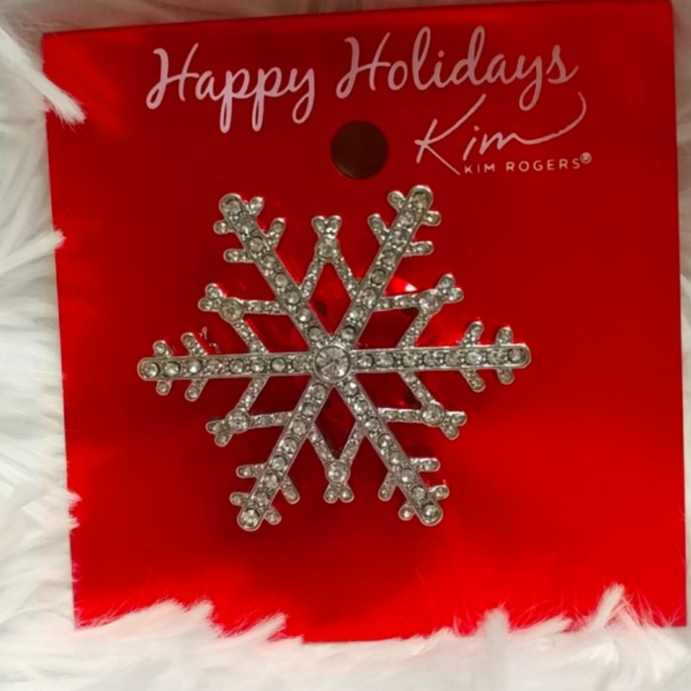 NEW! KIM ROGERS Sparkly Snowflake Holiday Brooch Pin CUTE!